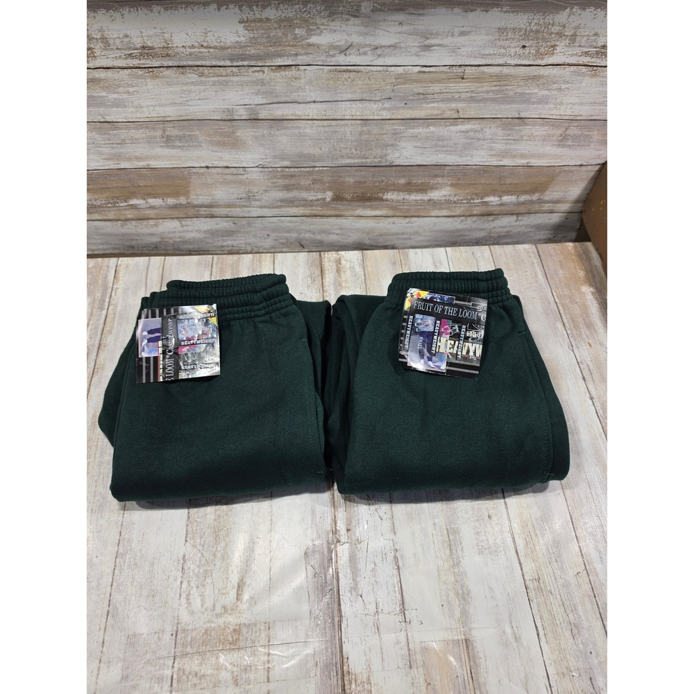 2 Pair Vintage Fruit of the Loom Heavyweight Sweatpants Green Mens Small USA